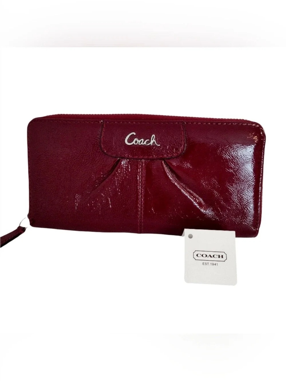 Coach Ashley Patent Leather Accordion Zip Wallet NWT